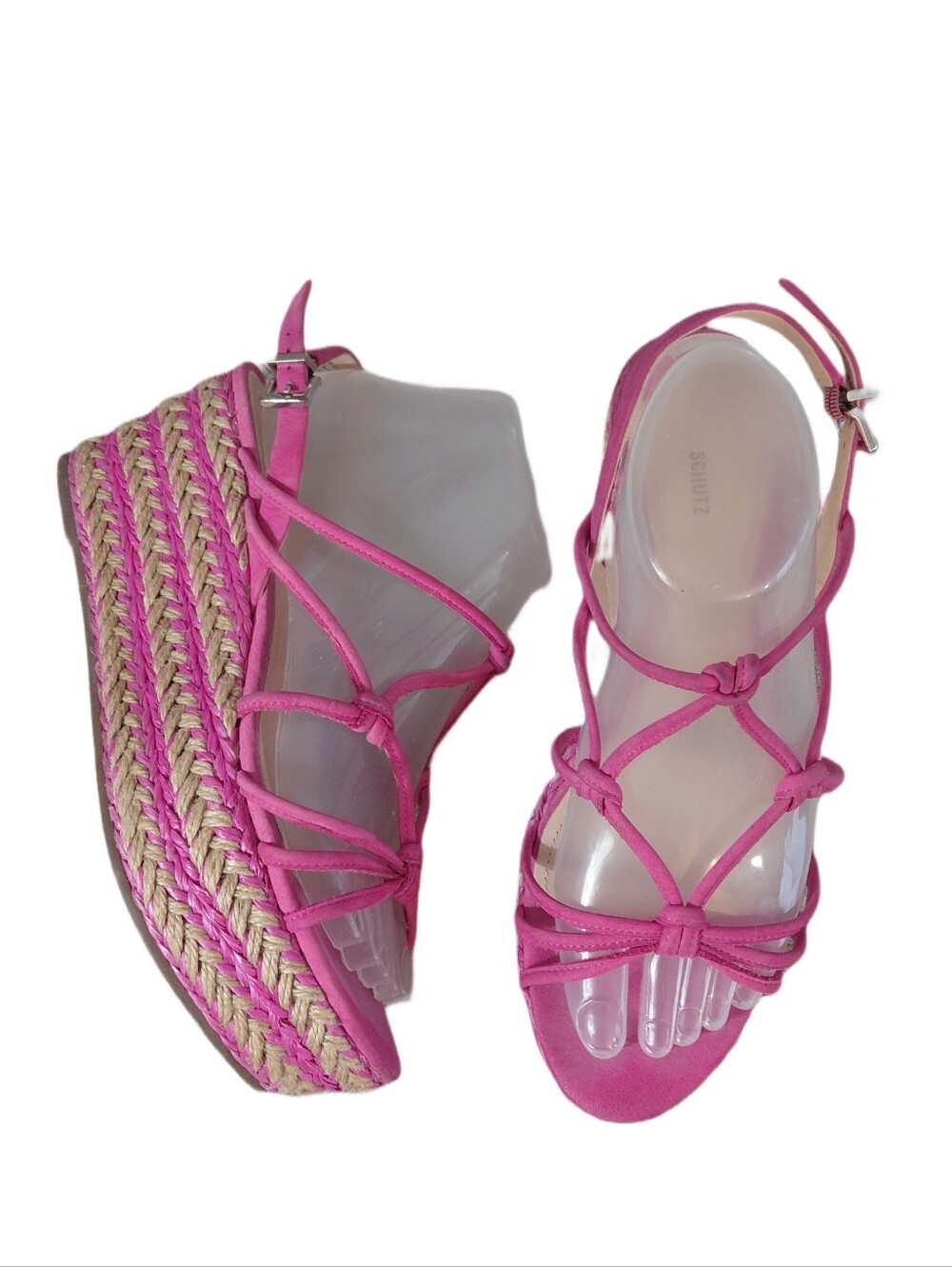 Shutz Latussa Pink Knot-Strap Espadrille Wedge Sandals Size 7